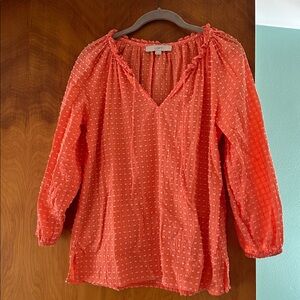 LOFT Vibrant Coral Textured Blouse